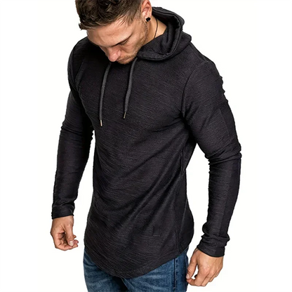 Slim-Fit Long-Sleeve Pullover Hoodie with Adjustable Drawstrings for Casual and Athletic Wear