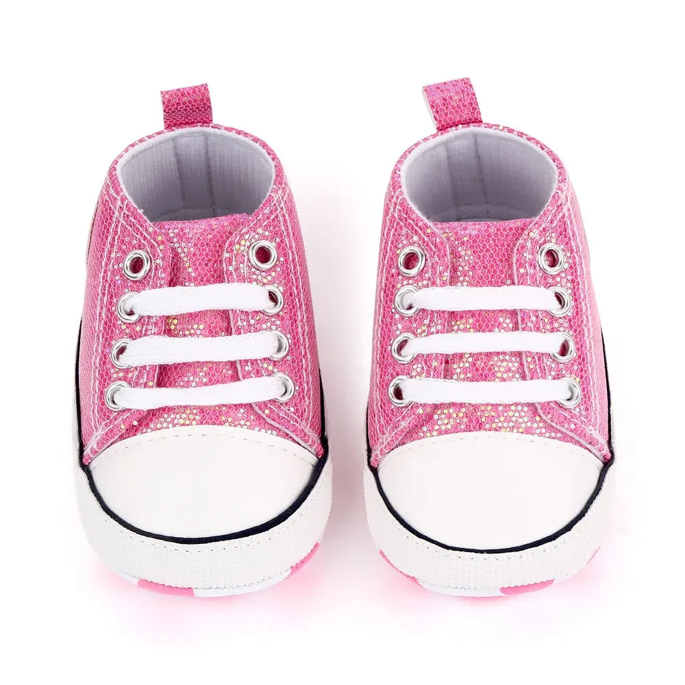 Sparkly Lace-Up Baby Sneakers with Soft Sole and Durable Upper for First Walkers