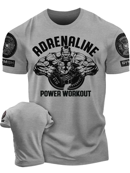 Men's Fitness T-Shirt with Adrenaline Power Workout Graphic and Short Sleeves for Gym and Athletic Wear