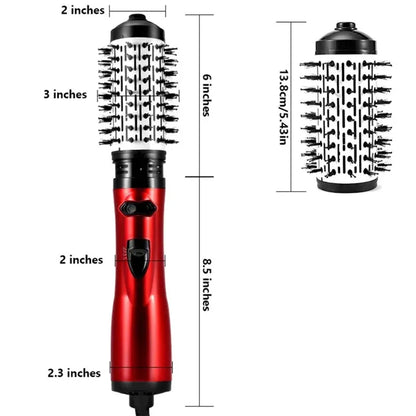 2-in-1 Rotating Hot Air Brush Set with Interchangeable Barrels for Styling, Curling, and Volumizing Hair, Includes Bonus Hair Clips for Easy Sectioning