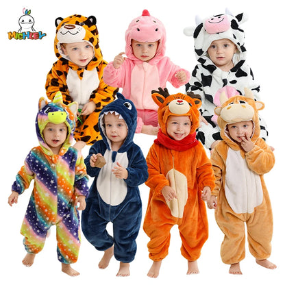 Adorable Animal Themed Fleece Onesies with Hood for Babies and Toddlers