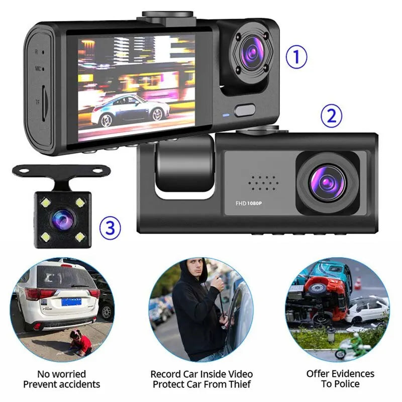 Full HD 1080P Dual Lens Dash Cam with 32GB Memory Card, Night Vision, and Wide-Angle Front and Rear Cameras for Comprehensive Vehicle Recording