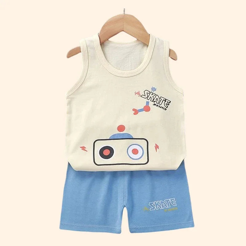 Cute Toddler Summer Tank Top and Shorts Sets with Fun Cartoon Animal and Sports Designs