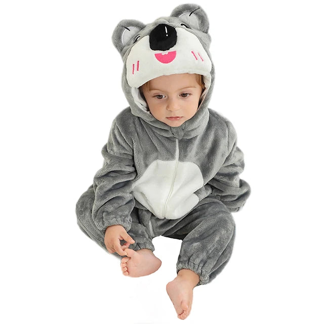 Adorable Animal Themed Fleece Onesies with Hood for Babies and Toddlers