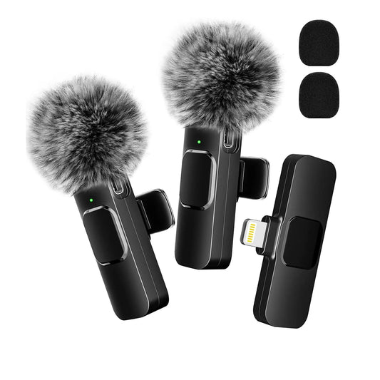 Wireless Lavalier Microphone Set with Noise Reduction and Windshield Covers, Compatible with Smartphones and Cameras for High-Quality Audio Recording