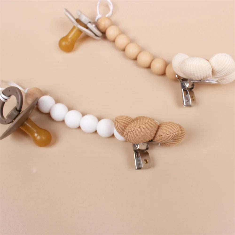 Personalized Baby Pacifier Clips with Wooden Beads and Flower Accents for Teething and Soothing