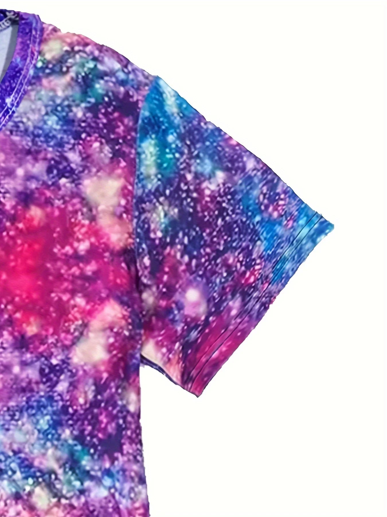 Girls' Sparkling Unicorn Galaxy Print Dress – Short Sleeve Fantasy-Themed Outfit for Kids