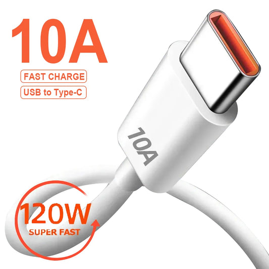 120W USB to Type-C Fast Charging Cable with 10A High Current for Rapid Power Delivery and Data Transfer