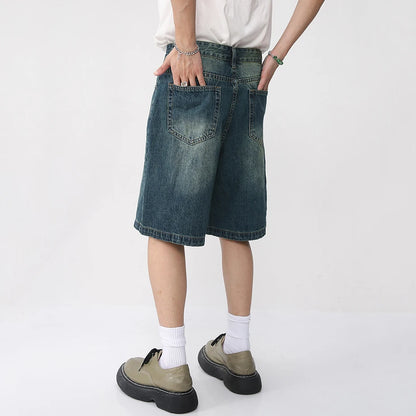 Classic Men's Mid-Rise Denim Shorts with Faded Wash and Relaxed Fit