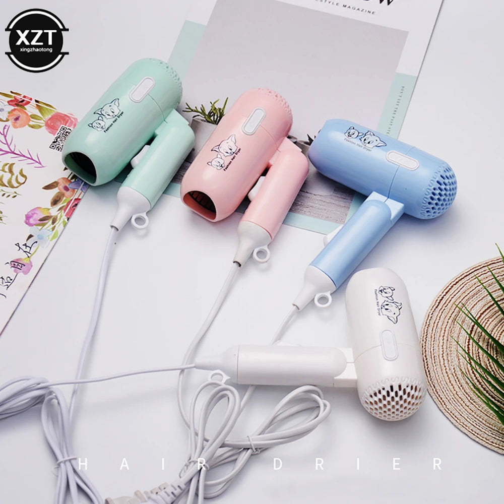 Compact and Lightweight Mini Hair Dryer with Cute Cartoon Design, Ideal for Travel and Daily Use, Featuring a Foldable Handle and Multiple Speed Settings