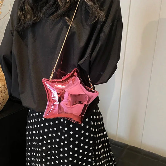 Stellar Shaped Glossy Shoulder Bag with Chain Strap - Perfect for Party and Casual Outings