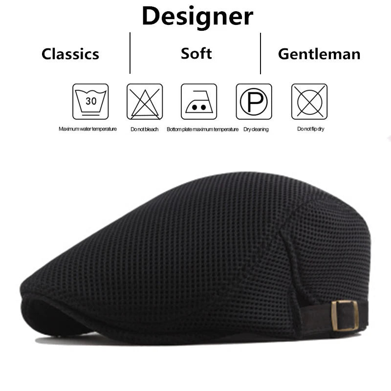 Breathable Mesh Flat Cap with Adjustable Strap for Lightweight and Stylish Outdoor Wear