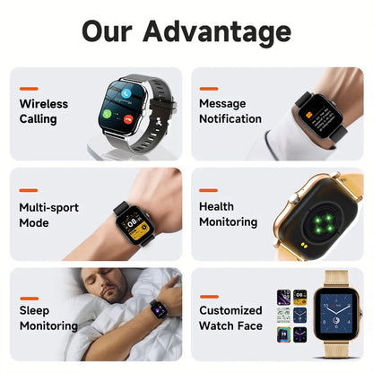 Smartwatch with Heart Rate Monitor, Full Touchscreen, and Bluetooth Call Function for Fitness Tracking and Notifications