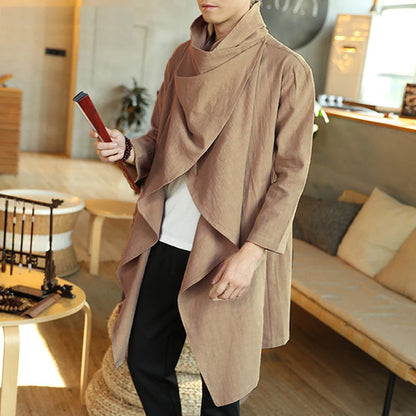 Men's Asymmetrical Open-Front Cardigan with Draped Collar and Lightweight Fabric for a Modern, Minimalist Look