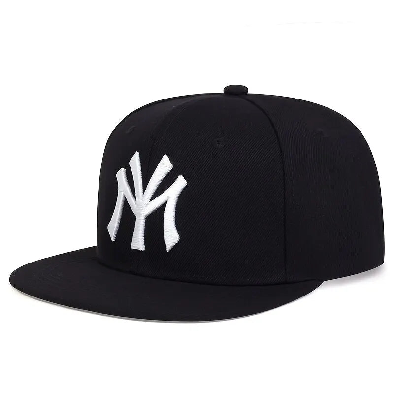 Embroidered Flat Brim Snapback Cap with Bold NY Logo for Trendy Streetwear Style