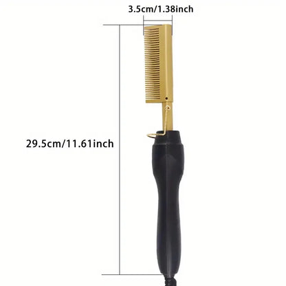 High-Heat Ceramic Pressing Comb for Sleek, Straight Hair with Ergonomic Handle and Adjustable Temperature Settings