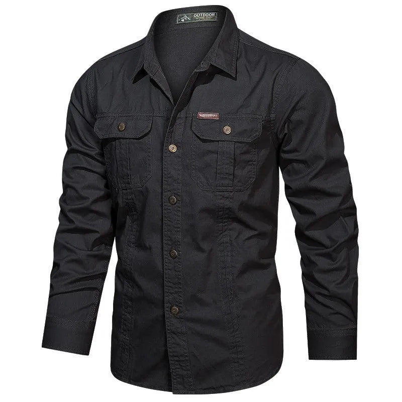 "Men's Long Sleeve Outdoor Utility Shirt with Buttoned Chest Pockets and Durable Design, Available in Multiple Colors"