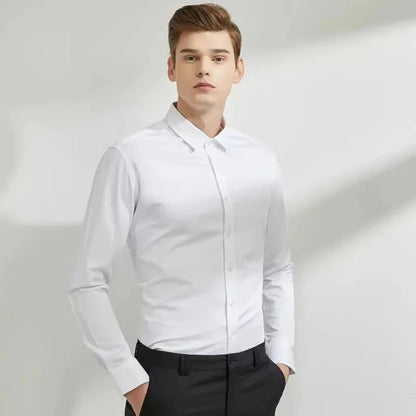 Men's Long-Sleeve Stretchable Dress Shirt with Non-Iron and Anti-Wrinkle Fabric