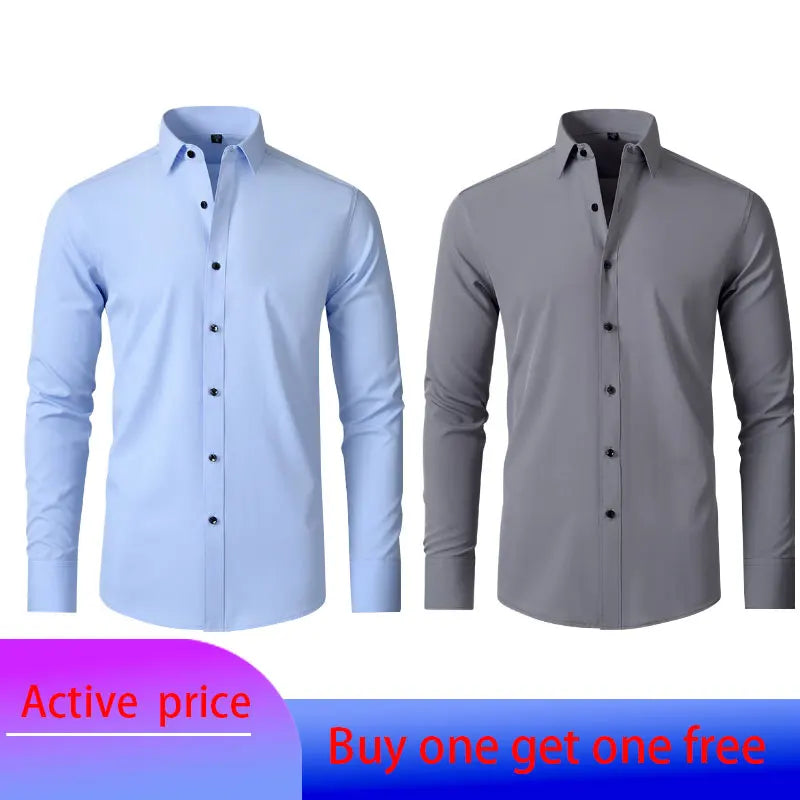 Men's Long Sleeve Stretchable Dress Shirt with Button-Down Front and Slim Fit Design for Formal and Casual Occasions