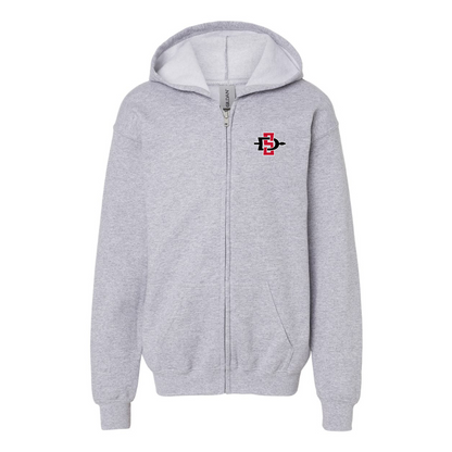 Gildan Heavy Blend Youth San Diego State Aztecs Logo Full Zip Hooded Sweatshirt