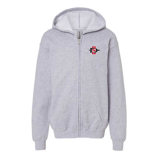 Gildan Heavy Blend Youth San Diego State Aztecs Logo Full Zip Hooded Sweatshirt