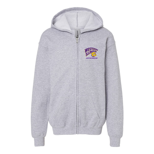 Gildan Heavy Blend Youth Western Illinois Leathernecks Full Zip Hooded Sweatshirt