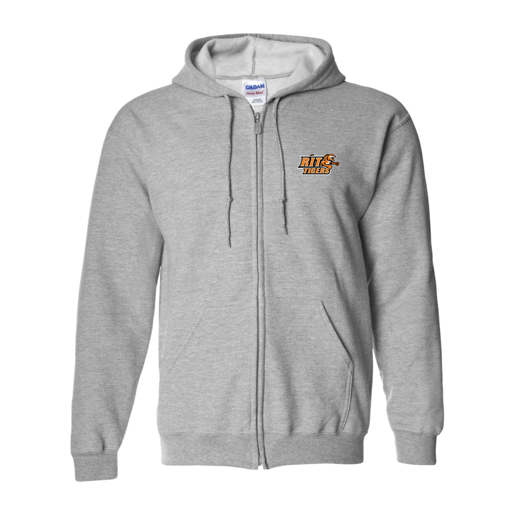 Men's RIT Tigers Logo Gildan  Heavy Blend Full Zip Hooded Sweatshirt