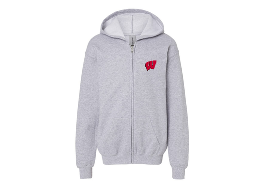 Gildan Heavy Blend Youth Wisconsin Badgers Full Zip Hooded Sweatshirt
