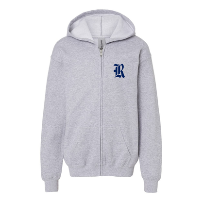 Gildan Heavy Blend Youth Rice Owls Logo Full Zip Hooded Sweatshirt