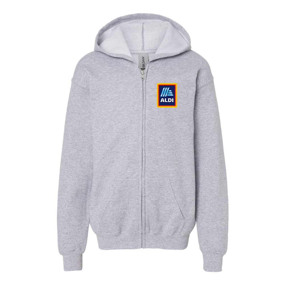 Gildan Heavy Blend Youth Aldi Logo Full Zip Hooded Sweatshirt