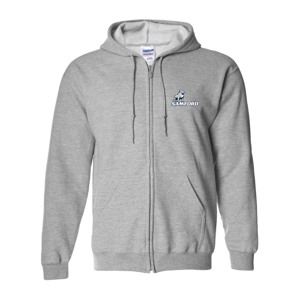 Men's Samford Bulldogs Logo Gildan  Heavy Blend Full Zip Hooded Sweatshirt