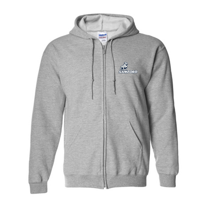 Men's Samford Bulldogs Logo Gildan  Heavy Blend Full Zip Hooded Sweatshirt