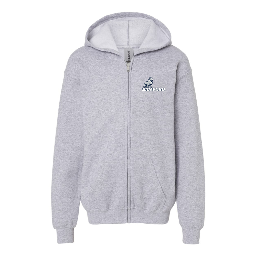 Gildan Heavy Blend Youth Samford Bulldogs Logo Full Zip Hooded Sweatshirt