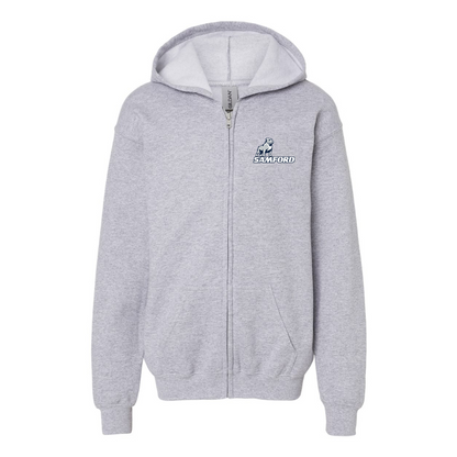 Gildan Heavy Blend Youth Samford Bulldogs Logo Full Zip Hooded Sweatshirt