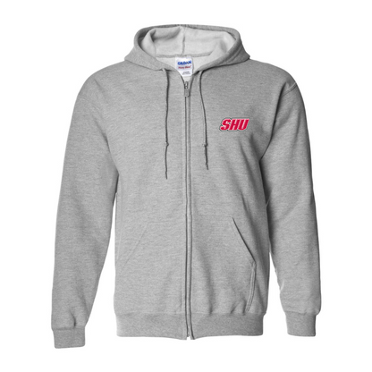 Men's Sacred Heart Pioneers Logo Gildan  Heavy Blend Full Zip Hooded Sweatshirt