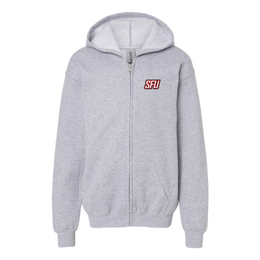 Gildan Heavy Blend Youth Saint Francis Red Flash Logo Full Zip Hooded Sweatshirt