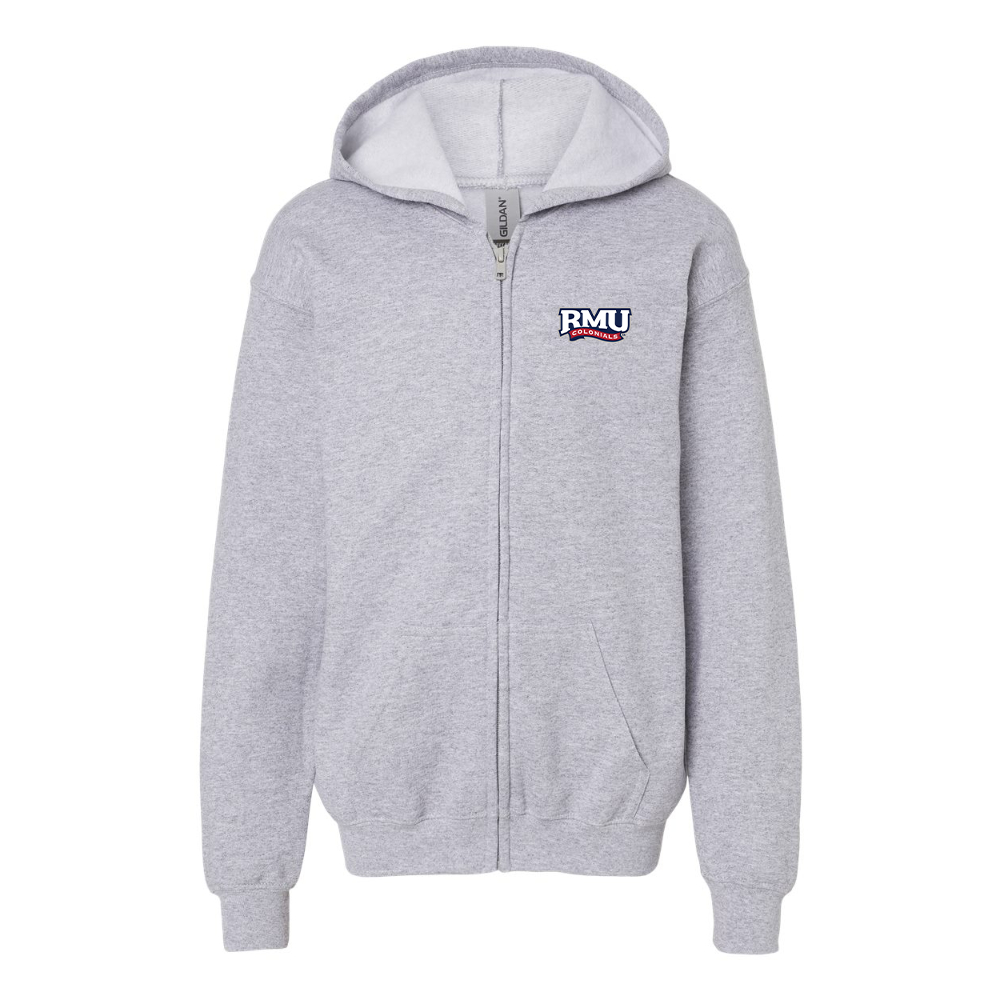 Gildan Heavy Blend Youth Robert Morris Colonials Logo Full Zip Hooded Sweatshirt