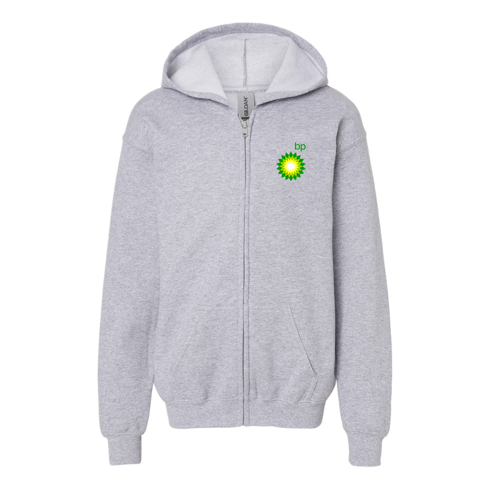 Gildan Heavy Blend Youth BP Oil Logo Full Zip Hooded Sweatshirt