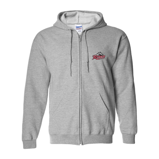Men's Rider Broncs Logo Gildan  Heavy Blend Full Zip Hooded Sweatshirt