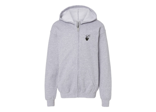 Gildan Heavy Blend Youth Off-White Hand Full Zip Hooded Sweatshirt