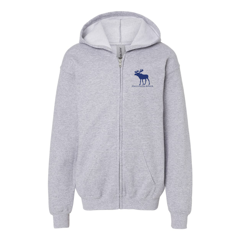 Gildan Heavy Blend Youth Abercrombie & Fitch Moose Logo Full Zip Hooded Sweatshirt