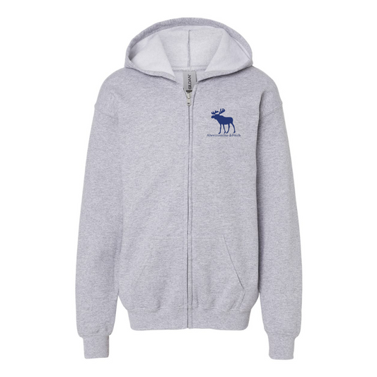 Gildan Heavy Blend Youth Abercrombie & Fitch Moose Logo Full Zip Hooded Sweatshirt