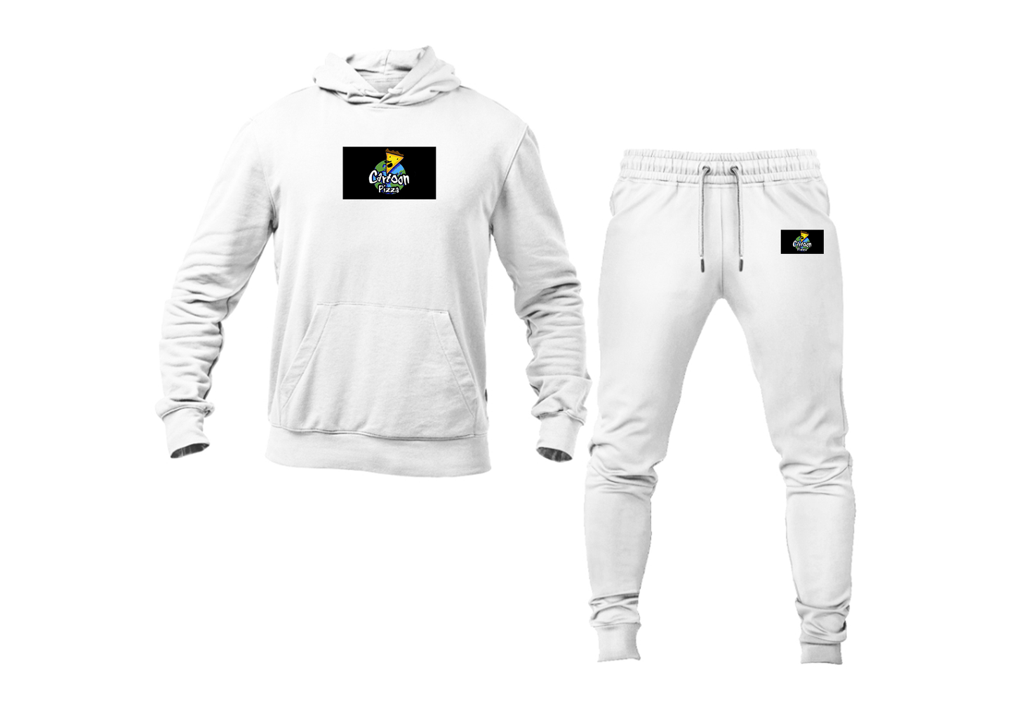 Men's Cartoon Pizza Logo Hoodie Joggers Set
