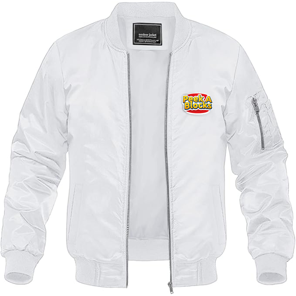 Men's Peek A Blocks Logo Lightweight Bomber Jacket Windbreaker Softshell Varsity Jacket Coat