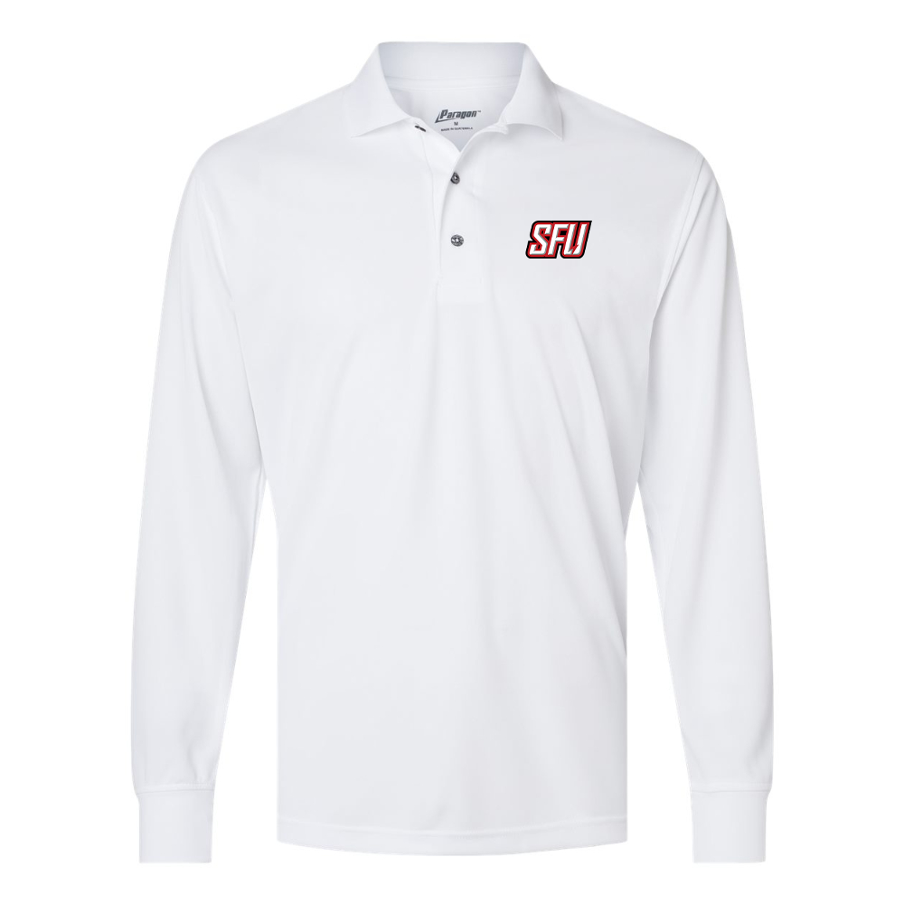 Men's Saint Francis Red Flash Logo Paragon Prescott Long Sleeve Polo