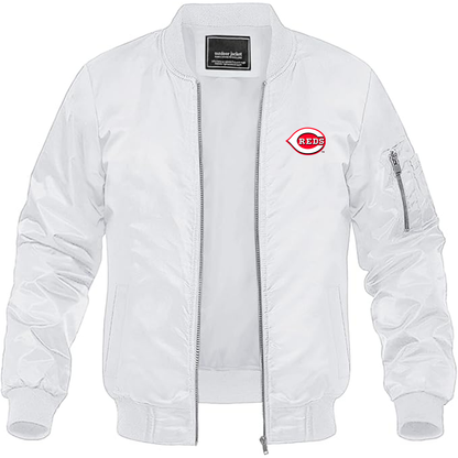 Men's Cincinnati Reds Logo Lightweight Bomber Jacket Windbreaker Softshell Varsity Jacket Coat