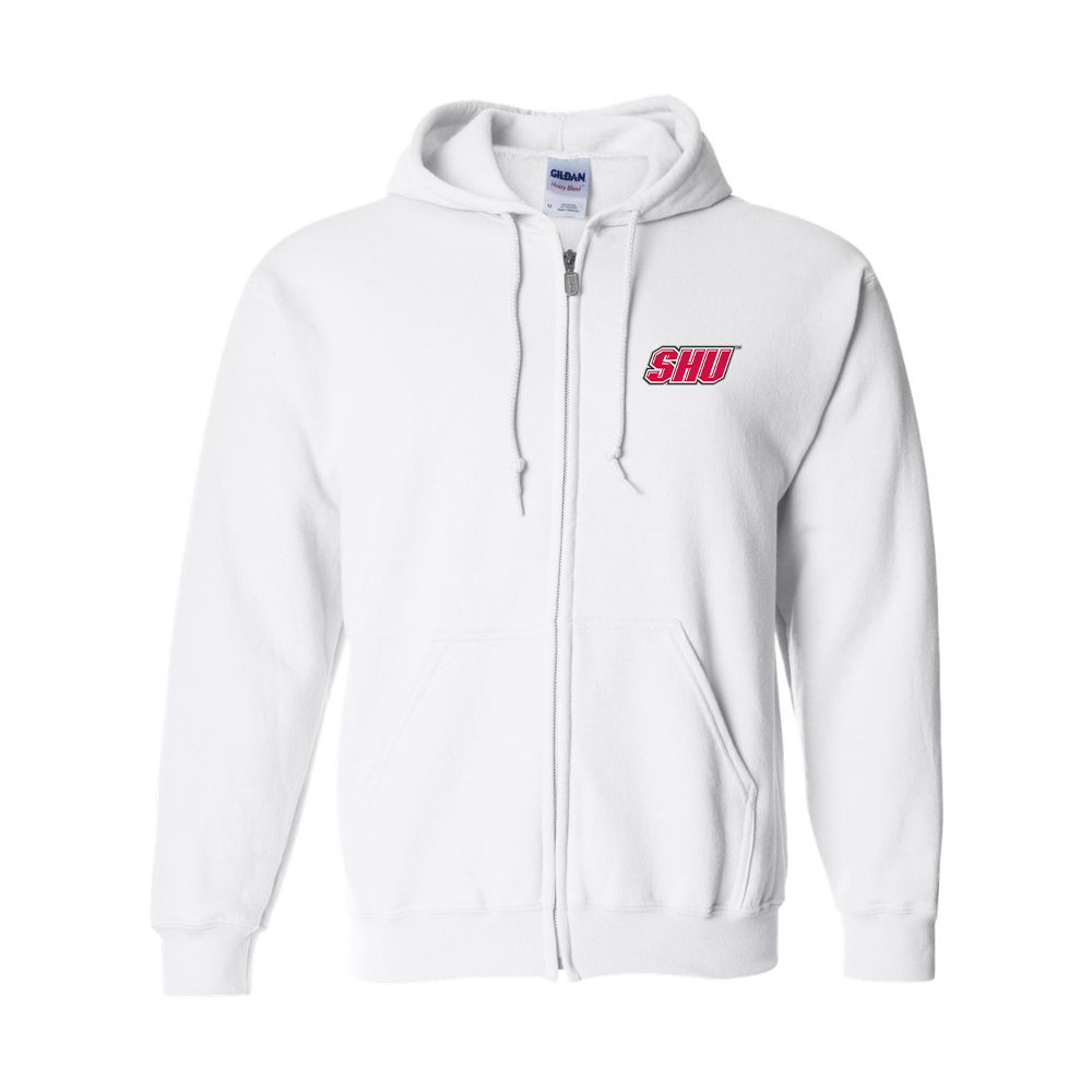 Men's Sacred Heart Pioneers Logo Gildan  Heavy Blend Full Zip Hooded Sweatshirt