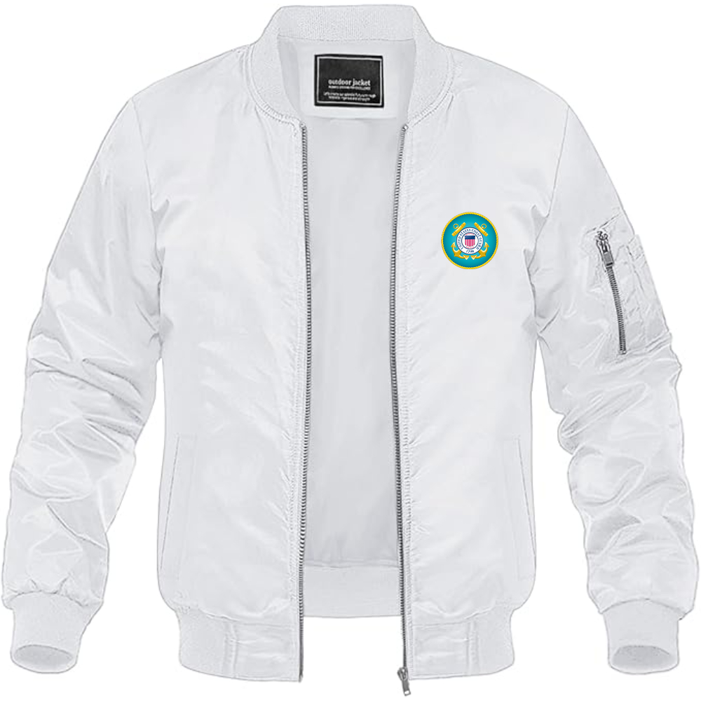 Men's Coast Guard Logo Lightweight Bomber Jacket Windbreaker Softshell Varsity Jacket Coat