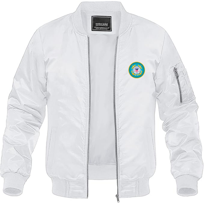 Men's Coast Guard Logo Lightweight Bomber Jacket Windbreaker Softshell Varsity Jacket Coat