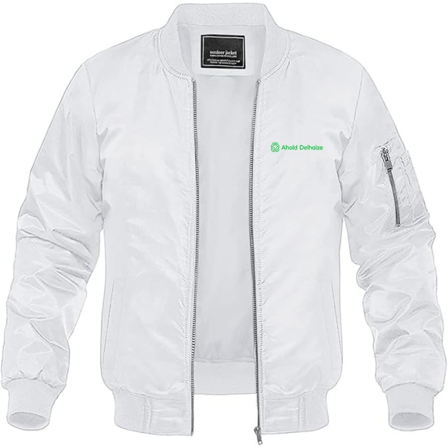 Men's  Ahold Delhaize Vertical Logo Lightweight Bomber Jacket Windbreaker Softshell Varsity Jacket Coat